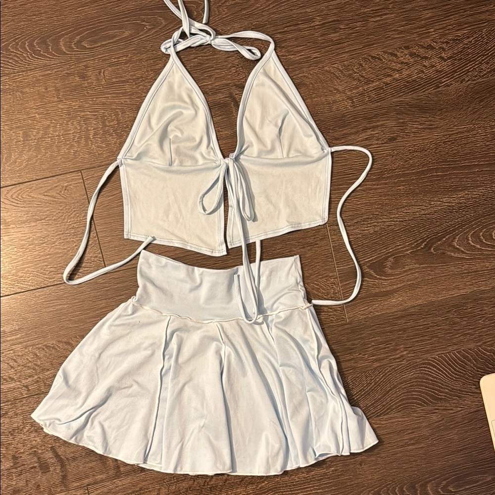 Light Blue Halter Top and Skirt Set